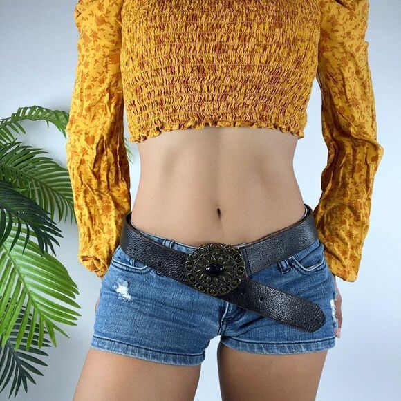 Vintage Y2K Black Bohemian Fairy Grunge Chunky 70's Style Hippie Belt / Size: M - Picture 1 of 3